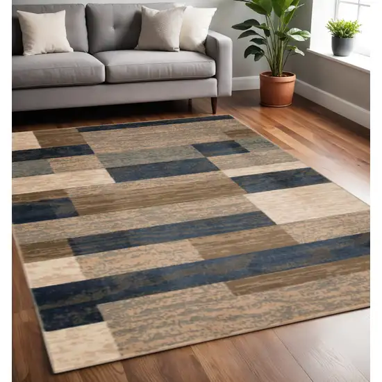Blue Brown And Beige Patchwork Area Rug Photo 1