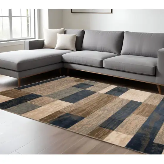 Blue Brown And Beige Patchwork Area Rug Photo 1