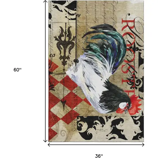 Midnight Red And Beige Animal Print Washable Area Rug With UV Protection Photo 3