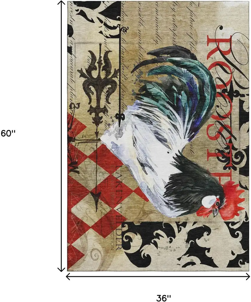 Midnight Red And Beige Animal Print Washable Area Rug With UV Protection Photo 3