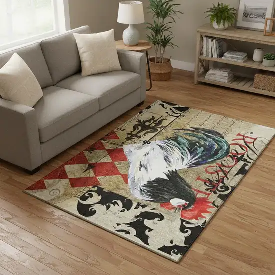 Midnight Red And Beige Animal Print Washable Area Rug With UV Protection Photo 1