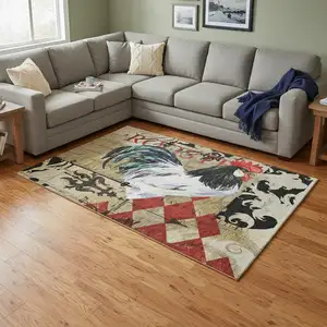 Photo of Midnight Red And Beige Animal Print Washable Area Rug With UV Protection