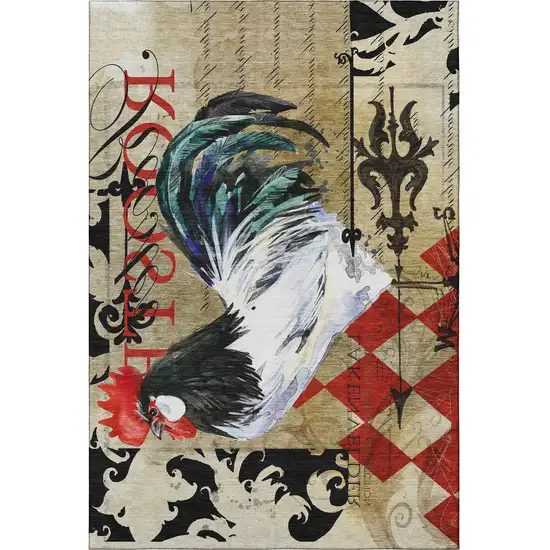 Midnight Red And Beige Animal Print Washable Area Rug With UV Protection Photo 5