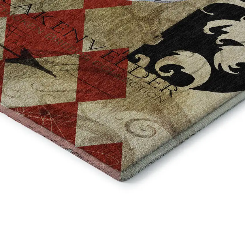 Midnight Red And Beige Animal Print Washable Area Rug With UV Protection Photo 9