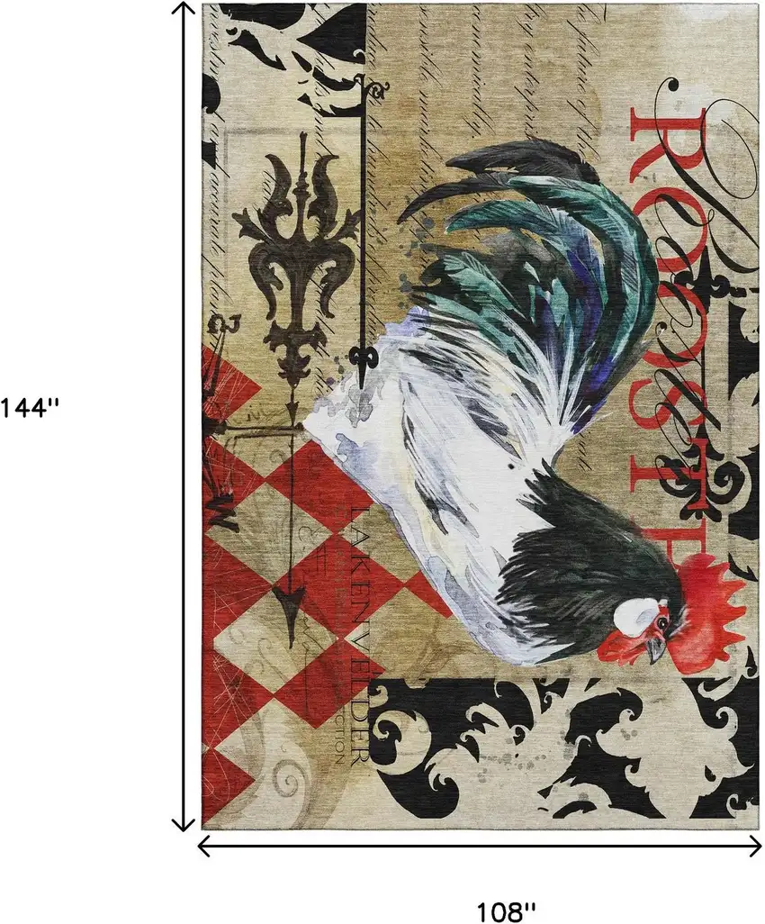 Midnight Red And Beige Animal Print Washable Area Rug With UV Protection Photo 3