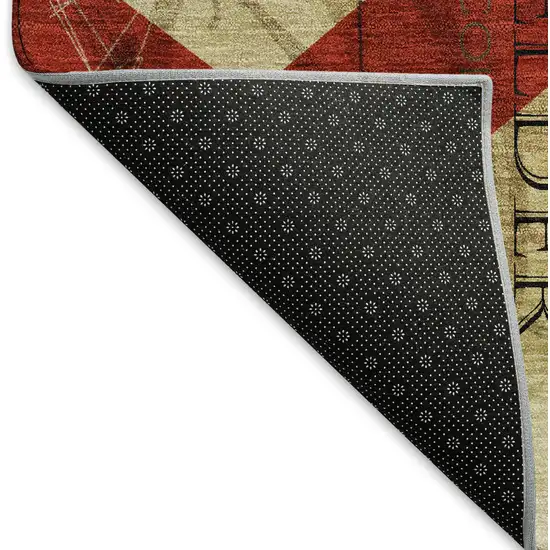 Midnight Red And Beige Animal Print Washable Area Rug With UV Protection Photo 8