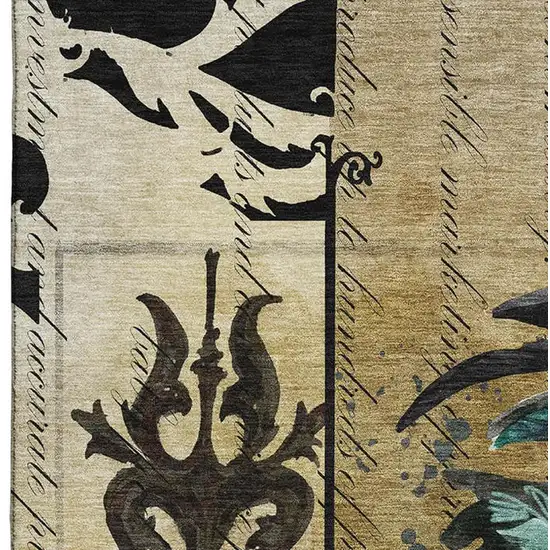 Midnight Red And Beige Animal Print Washable Area Rug With UV Protection Photo 4