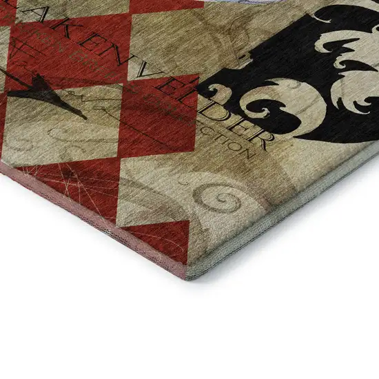 Midnight Red And Beige Animal Print Washable Area Rug With UV Protection Photo 7