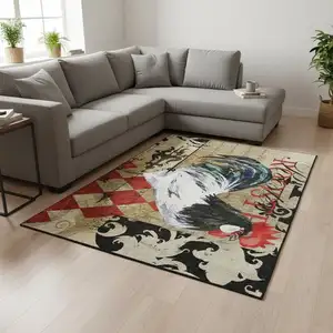 Photo of Midnight Red And Beige Animal Print Washable Area Rug With UV Protection