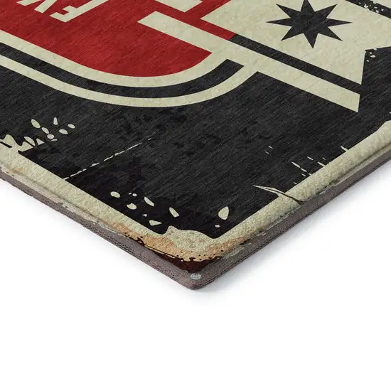 Midnight Red And Ivory Geometric Washable Area Rug With UV Protection Photo 7