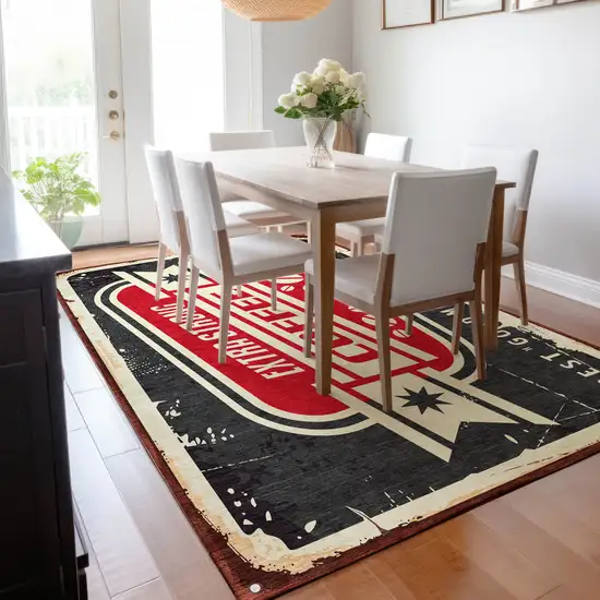 Midnight Red And Ivory Geometric Washable Area Rug With UV Protection Photo 5