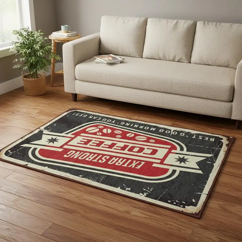 Midnight Red And Ivory Geometric Washable Area Rug With UV Protection Photo 1