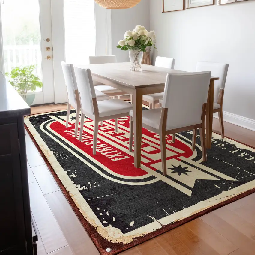 Midnight Red And Ivory Geometric Washable Area Rug With UV Protection Photo 6