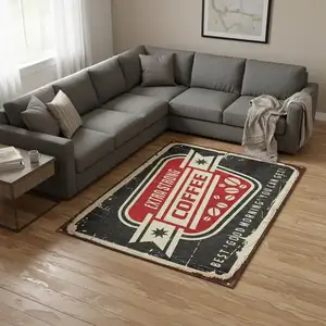 Photo of Midnight Red And Ivory Geometric Washable Area Rug With UV Protection