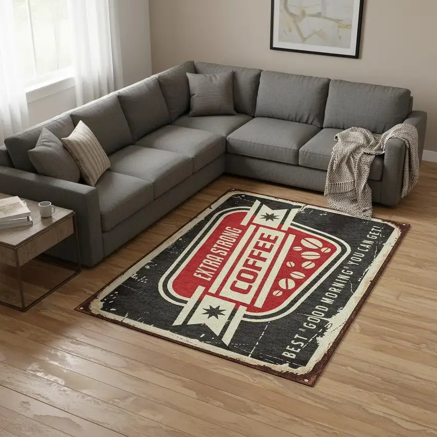 Midnight Red And Ivory Geometric Washable Area Rug With UV Protection Photo 1