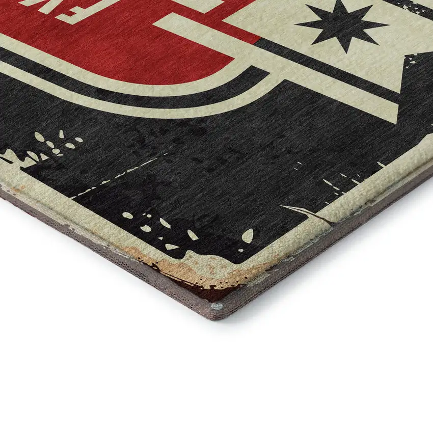 Midnight Red And Ivory Geometric Washable Area Rug With UV Protection Photo 8