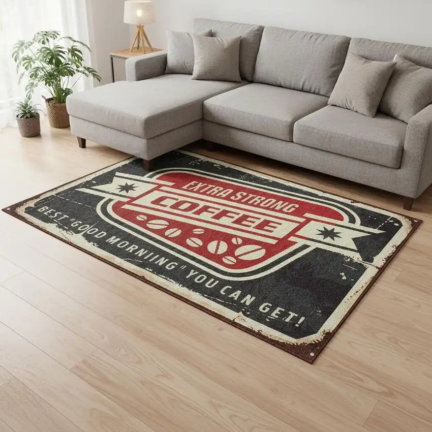 Midnight Red And Ivory Geometric Washable Area Rug With UV Protection Photo 1