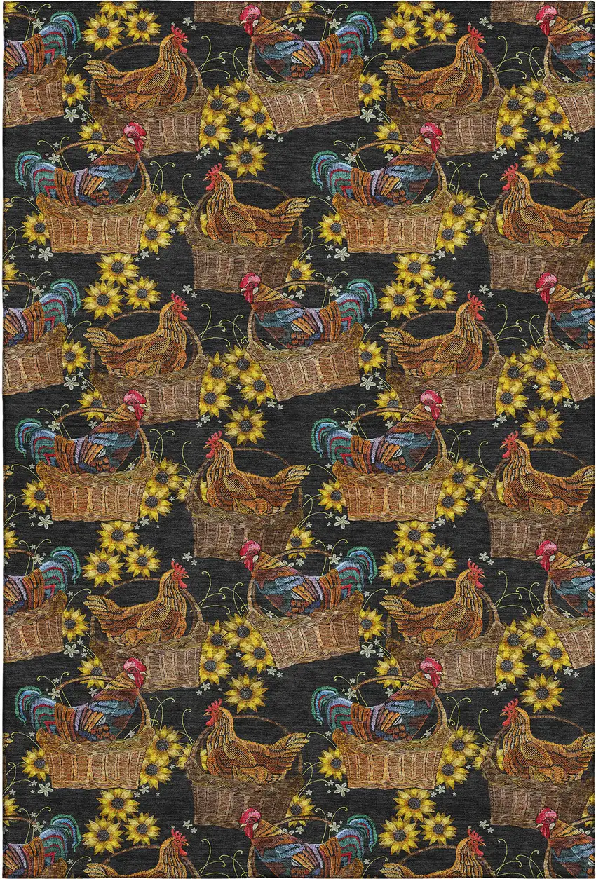 Midnight Yellow And Brown Animal Print Washable Area Rug With UV Protection Photo 2