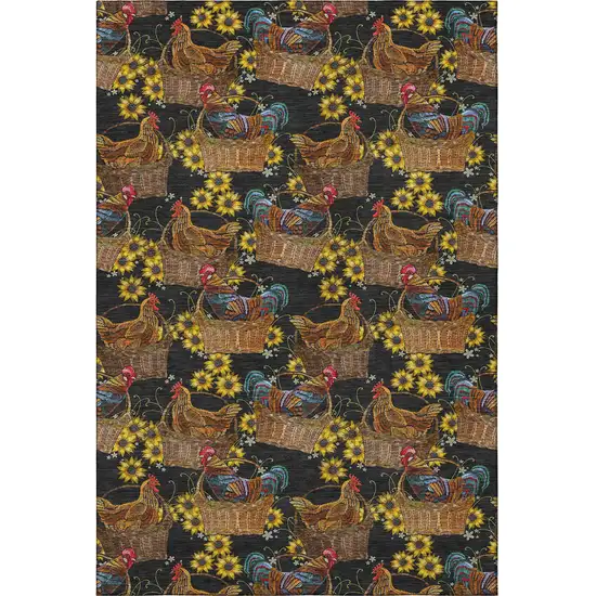 Midnight Yellow And Brown Animal Print Washable Area Rug With UV Protection Photo 4