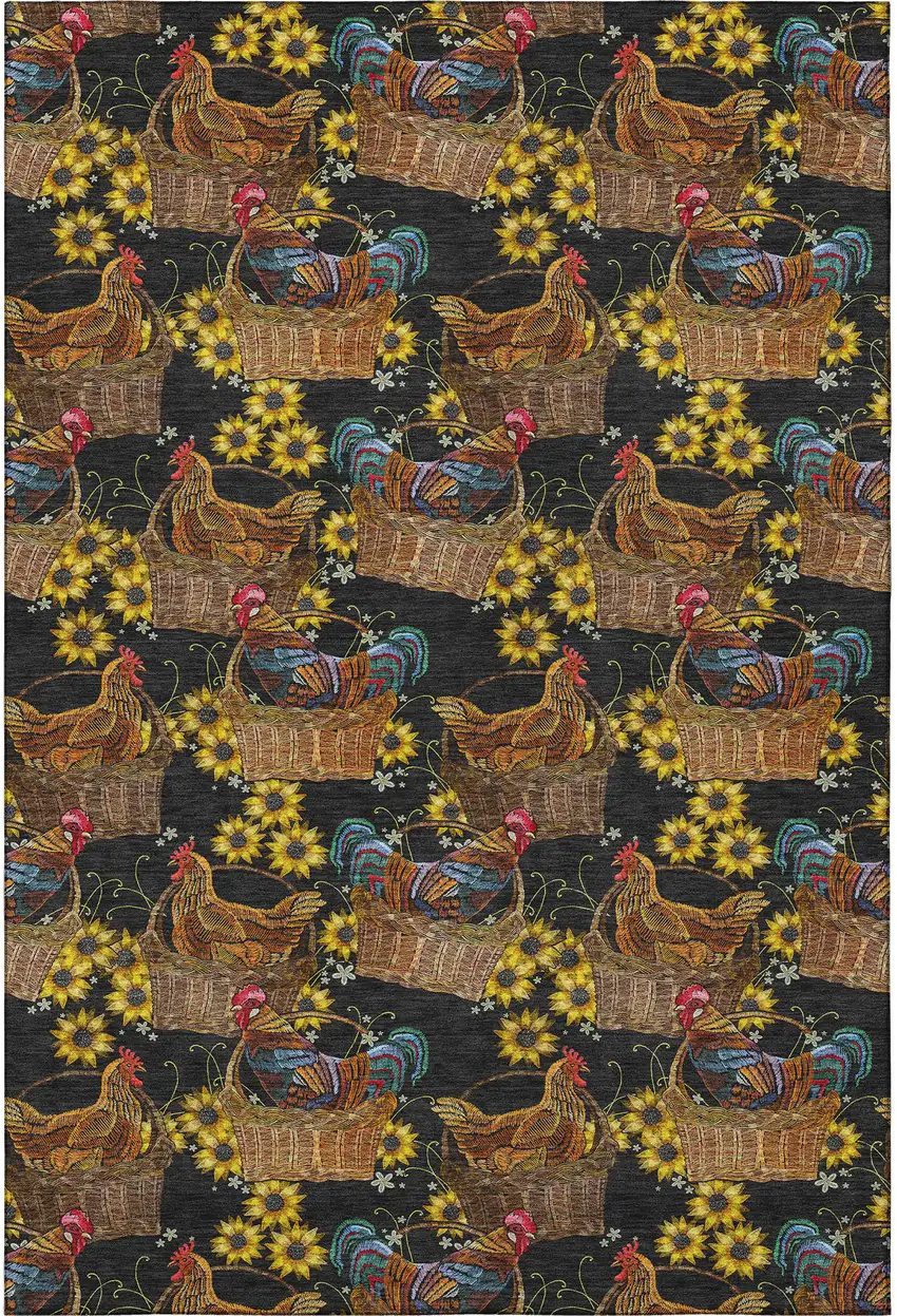 Midnight Yellow And Brown Animal Print Washable Area Rug With UV Protection Photo 4