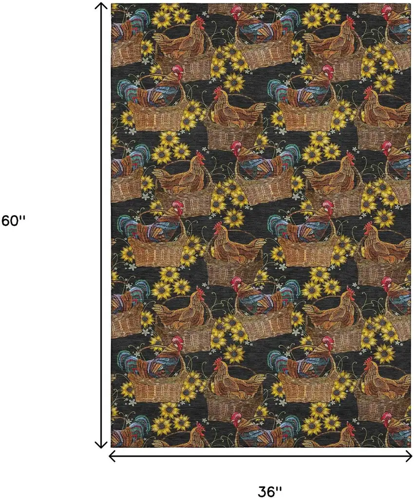 Midnight Yellow And Brown Animal Print Washable Area Rug With UV Protection Photo 3