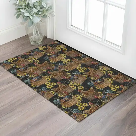 Midnight Yellow And Brown Animal Print Washable Area Rug With UV Protection Photo 1