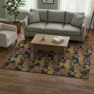 Photo of Midnight Yellow And Brown Animal Print Washable Area Rug With UV Protection