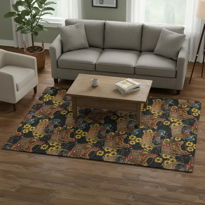 Midnight Yellow And Brown Animal Print Washable Area Rug With UV Protection Photo 1