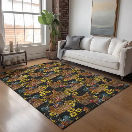 Midnight Yellow And Brown Animal Print Washable Area Rug With UV Protection Photo 4
