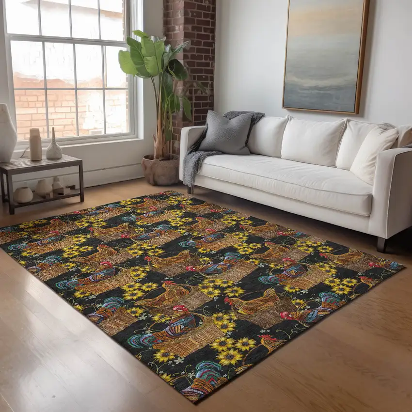 Midnight Yellow And Brown Animal Print Washable Area Rug With UV Protection Photo 4