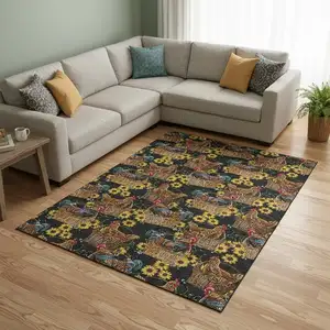 Photo of Midnight Yellow And Brown Animal Print Washable Area Rug With UV Protection