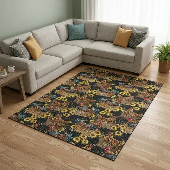 Midnight Yellow And Brown Animal Print Washable Area Rug With UV Protection Photo 1