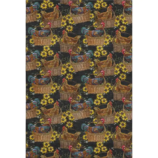 Midnight Yellow And Brown Animal Print Washable Area Rug With UV Protection Photo 2