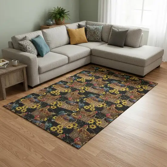 Midnight Yellow And Brown Animal Print Washable Area Rug With UV Protection Photo 1