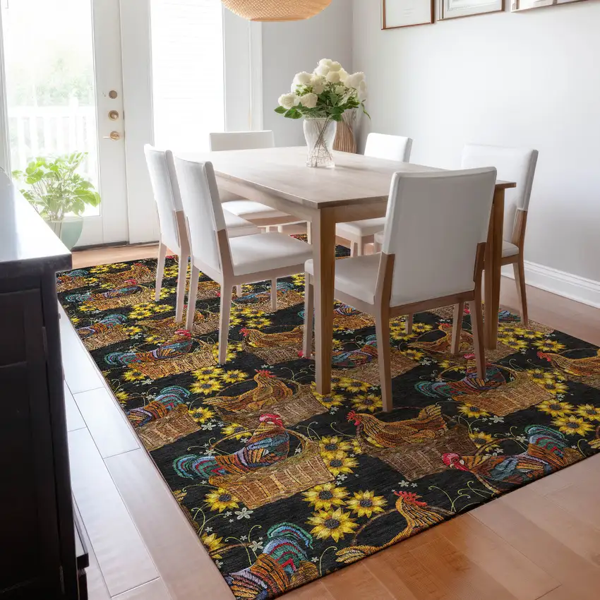 Midnight Yellow And Brown Animal Print Washable Area Rug With UV Protection Photo 5