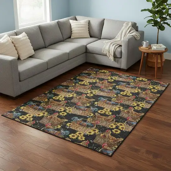 Midnight Yellow And Brown Animal Print Washable Area Rug With UV Protection Photo 1