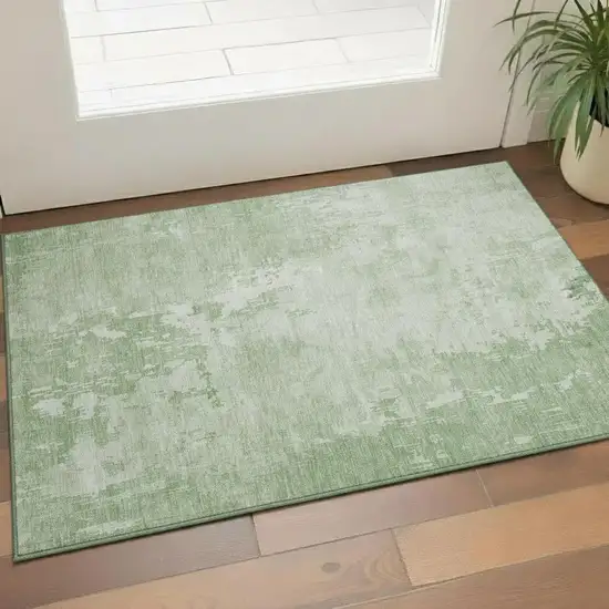 Mint Green And Beige Abstract Washable Area Rug With UV Protection Photo 2