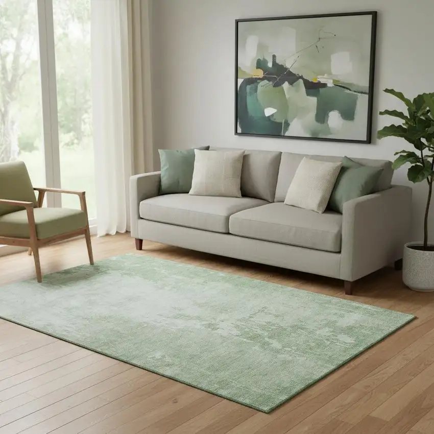 Mint Green And Beige Abstract Washable Area Rug With UV Protection Photo 2