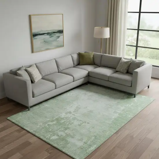 Mint Green And Beige Abstract Washable Area Rug With UV Protection Photo 2