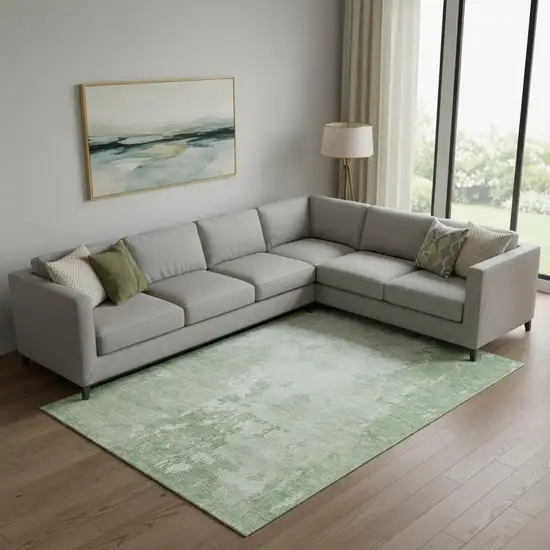 Mint Green And Beige Abstract Washable Area Rug With UV Protection Photo 2