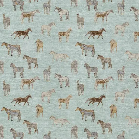 Mint Green And Beige Horse Washable Indoor Outdoor Area Rug Photo 3