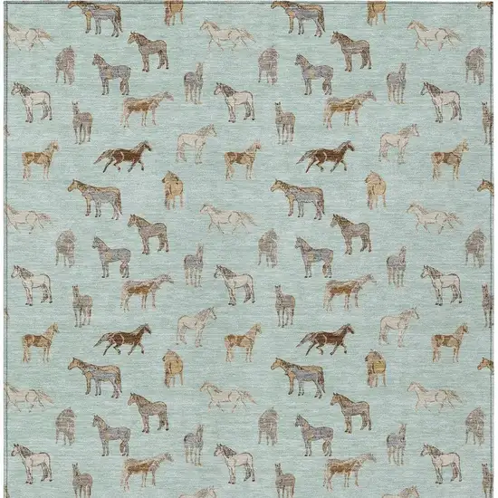 Mint Green And Beige Horse Washable Indoor Outdoor Area Rug Photo 4