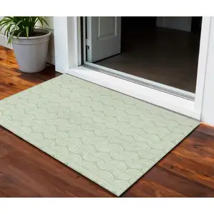 Photo of Mint Green And Beige Ogee Washable Indoor Outdoor Area Rug