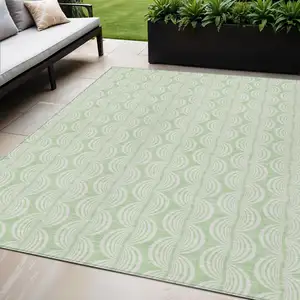 Photo of Mint Green And Beige Ogee Washable Indoor Outdoor Area Rug