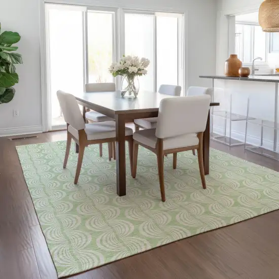 Mint Green And Beige Ogee Washable Indoor Outdoor Area Rug Photo 9