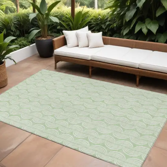 Mint Green And Beige Ogee Washable Indoor Outdoor Area Rug Photo 1