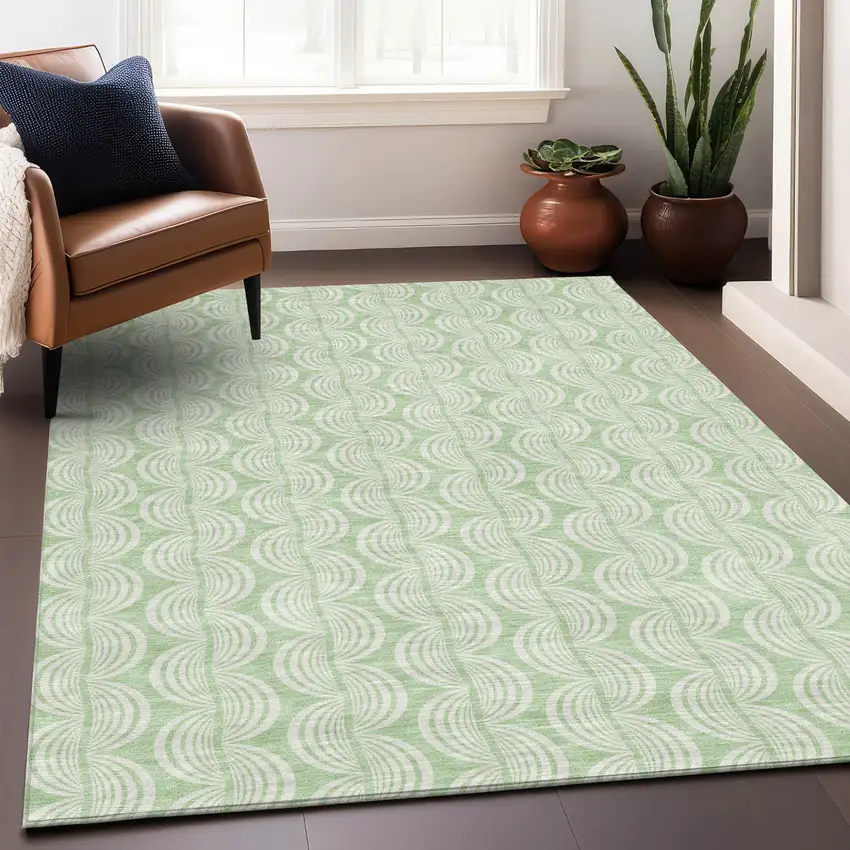 Mint Green And Beige Ogee Washable Indoor Outdoor Area Rug Photo 8