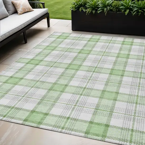 Mint Green And Beige Plaid Washable Indoor Outdoor Area Rug Photo 1