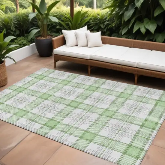 Mint Green And Beige Plaid Washable Indoor Outdoor Area Rug Photo 1