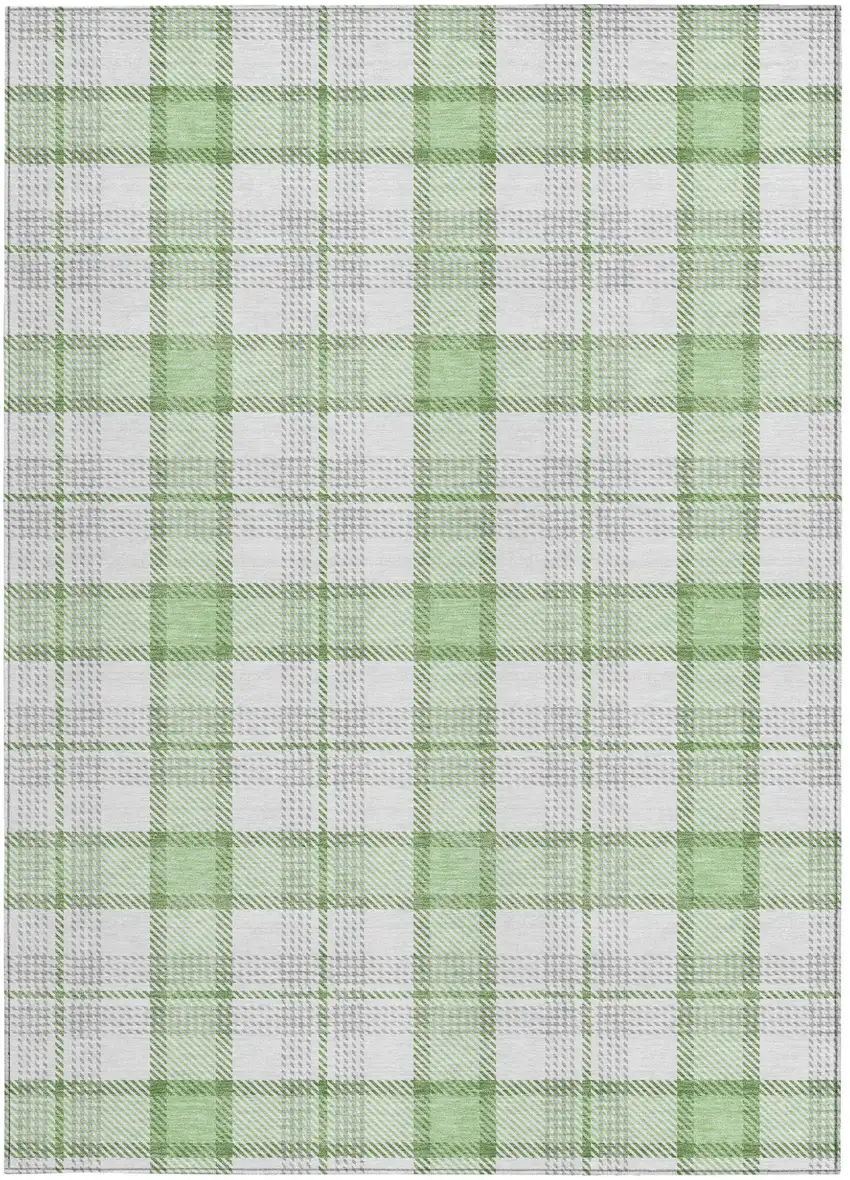 Mint Green And Beige Plaid Washable Indoor Outdoor Area Rug Photo 6